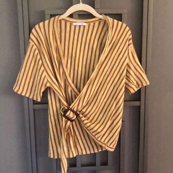 Zara Tan striped wrap top size S - Picture 1 of 4
